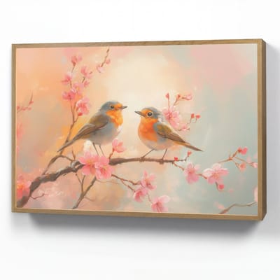 Wandlamp 90x60 cm - Oplaadbaar - Roodborstjes - Sierlijk - Bloesemtak - Wandlampen binnen woonkamer - Slaapkamer lamp - Decoratieve nachtlamp - Vloerlamp draadloos