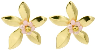 Oorbellen - RVS - bloem - roze - 3,5 cm