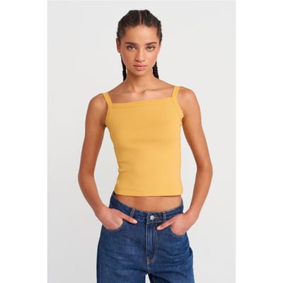 Geribbelde Katoenen Blouse met Vierkante Halslijn