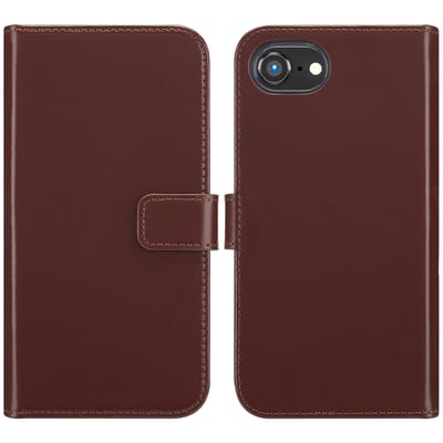 Selencia Hoesje - Geschikt voor Apple iPhone 17e / 16e - Echt Lederen Bookcase - Bruin