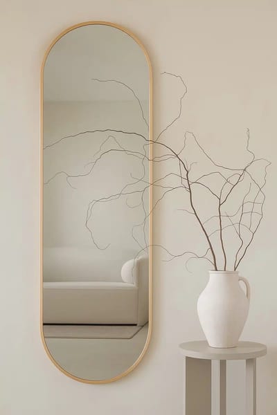 Nordic Style® Ovale spiegel 150x45cm - Zacht Goud - Scandinavische Spiegels - Ovaal - Pas spiegel - Staande spiegel - Kleedkamer spiegel - Pas
