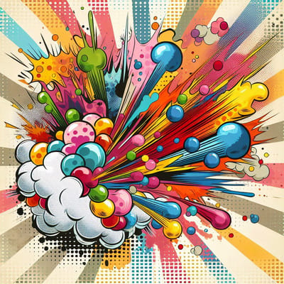 Pop art aquarel schilderij | Aquatisch spektakel: een moderne twist op populaire pop art | Kunst - 80x80 centimeter op Dibond | Foto op Dibond