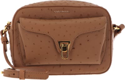 COCCINELLE Leren Schoudertas Beat Ostrich Camera Bag Nocciola Lichtbruin