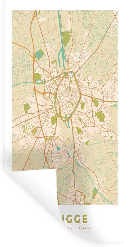 Muurstickers - Sticker Folie - Brugge - Stadskaart - Plattegrond - Kaart - Brugge - 40x80 cm - Plakfolie - Muurstickers Kinderkamer - Zelfklevend Behang - Zelfklevend behangpapier - Stickerfolie