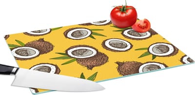 Glazen Snijplank - 39x28 - Kokosnoot - Hawaii - Tropisch - Bladeren - Design - Snijplanken Glas