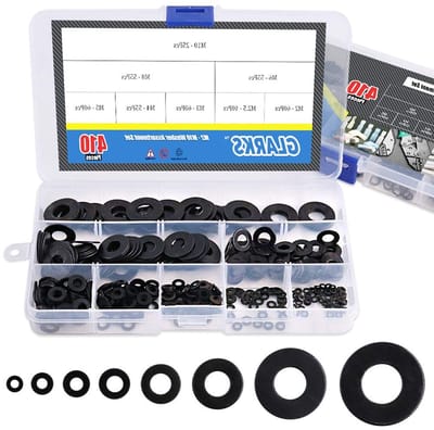 410 Stuks Metrische Flat Washers Set M2 M2.5 M3 M4 M5 M6 M8 M10, Zwart Verzinkt Metaal Assortiment voor Bevestiging en Montage