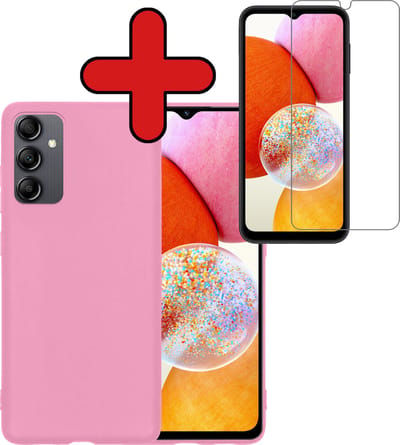 Hoesje - Met Screenprotector - Geschikt voor Samsung Galaxy A14 - Sterk & Shockproof - Telefoon Hoes - Back Cover - Siliconen Case - Telefoonhoes - Roze