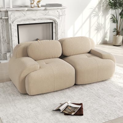 MODFU Modulaire Hoekbank – Frameloos & antislip onderzijde – Eenvoudig design – Ribstof – 32D schuim – Beige