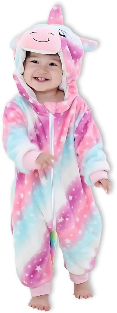 BoefieBoef Dieren Onesie Pyjama Kinderen 6m-2jr – Eenhoorn – Verkleedkleding met Luierrits – Carnaval Dierenpak - Kerst en Kraamcadeau Tip – Zacht Flanel - Romper - Boxpak - Jongens - Meisjes