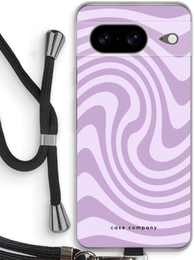 Case Company® - Hoesje met koord geschikt voor Google Pixel 8 hoesje met Koord - Swirl Paars - Telefoonhoesje met Zwart Koord - Bescherming aan alle Kanten en Over de Schermrand