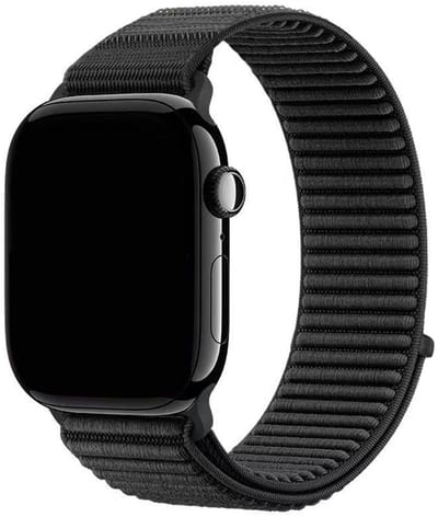 Stravo Elastisch Nylon horlogebandje met geribbelde structuur – Geschikt voor Apple Watch 46mm (Series 10/11), 49mm (Ultra 1/2/3), 45mm (Series 7/8/9), 44mm (Series 4/5/6, SE 1/2/3) – Nylon 'Wave' bandje – Zwart