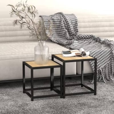 Industriële bijzettafels - Opbergtafels set - Woonkamer decoratie - Robuust staal en MDF - 37x37x40 cm - Sonoma eiken