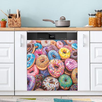 Vaatwasser Cover - Keuken Decoratie - Keuken Opfleuren - Magnetische Bevestiging - 23x26 Inch - Kleurrijke Donuts