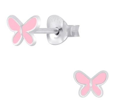 Joy|S - Zilveren petit vlinder oorbellen - roze - 6 mm - kinderoorbellen
