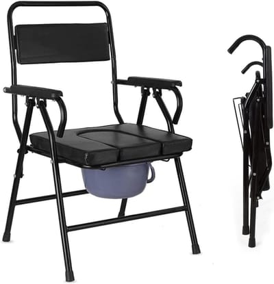 Opvouwbare Commode Stoel - Nachtkastje Toilet - Ondersteuning Mobiliteit - Stabiel Antislipontwerp - 100 kg Belastbaar - Zwart