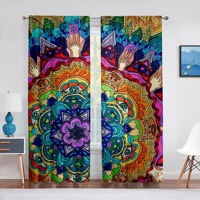 Abstract Monster Psychedelisch Doorzichtig Voile Gordijn Magische Trippy Raam Tule Gordijnen voor Woonkamer Slaapkamer Behandelingen Gordijnen 1 PCS W100XH250cm&Grommet Top