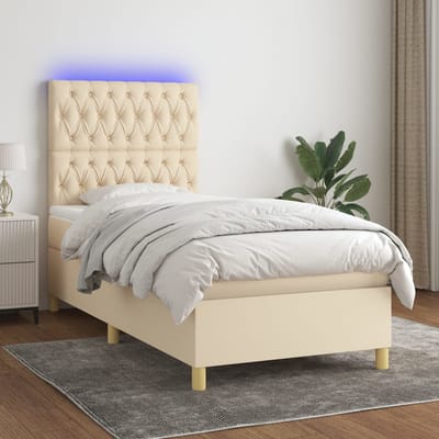 vidaXL - Boxspring - met - matras - en - LED - stof - crèmekleurig - 80x200 - cm