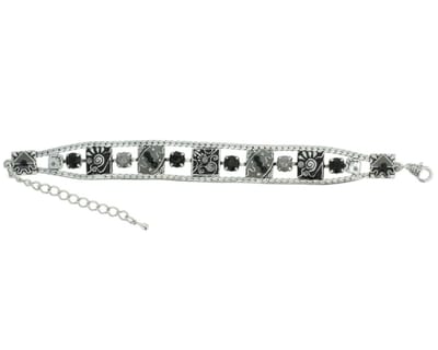 Behave - Armband zwart met mozaïek steentjes - boho chic 15,5 cm