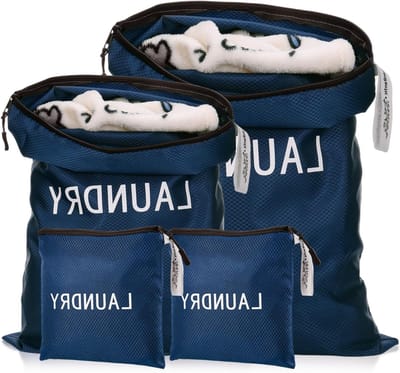 Waterdichte waszakken voor reizen - 4 stuks, opvouwbare tas voor vuile kleding, ideaal voor zwemmen, yoga en sportactiviteiten, beschikbaar in 3 maten (blauw)