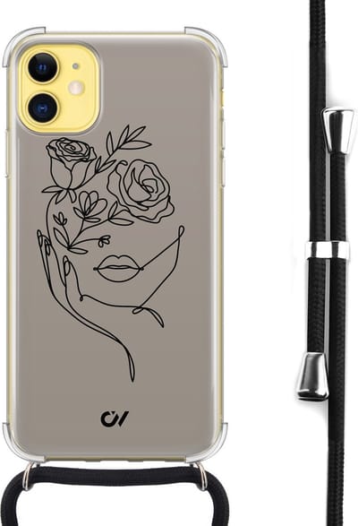 Casevibes - Telefoonhoesje met koord - Geschikt voor Apple iPhone 11 - Oneline Face Flower - Bruin -