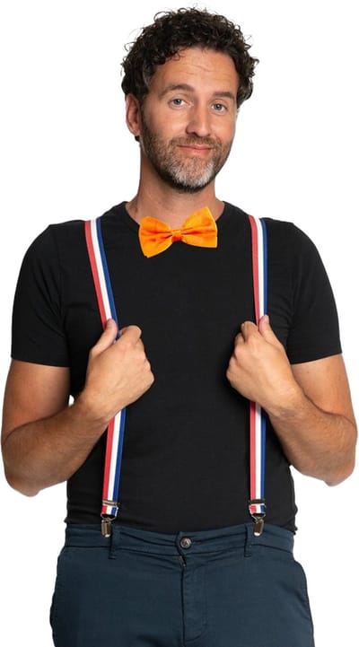 Carnaval verkleedset bretels en strik Holland - rood/wit/blauw - volwassenen/unisex - feestkleding