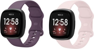 Strap-it Smartwatch bandjes set – siliconen horlogebandjes geschikt voor Fitbit Versa 3 / Versa 4 / Sense / Sense 2 – Donkerpaars & Zandroze – Maat S (2-pack)
