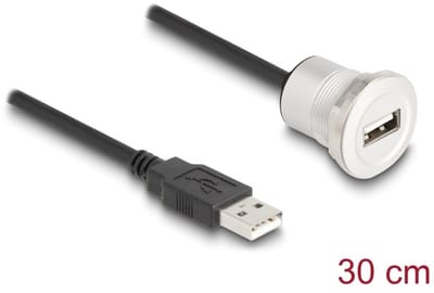 Delock USB 2.0 Type-A built-in female with cable plug 30 cm aluminium