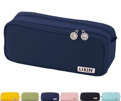 LIXIN Macaron Etui - Navy - Opgewaardeerd Groot - Pennenzak voor jongens en meisjes - Canvas - Linnen - Grote capaciteit - Etui voor kinderen en volwassenen - School - Terug naar school - Back to school - Leuke telescopishe pennenhouder - Leuk etui
