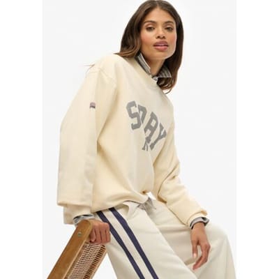 Superdry Athletic Essentials Wijdvallende Sweater met Ronde Hals White Grootte: 40
