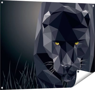 Gards Tuinposter Zwarte Panter van Origami - Abstract - 100x80 cm - Tuindoek - Tuindecoratie - Wanddecoratie buiten - Tuinschilderij