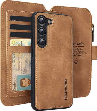CaseMania Bookcase hoesje geschikt voor Samsung Galaxy S25 - Effen Bruin - Kunstleer - Portemonnee met 11 Vakjes voor Pasjes en Ritsvak