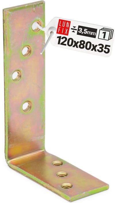 LUN FIX - Hoekverbinder - 90 graden - Zware hoek - 120 mm x 80 mm - Breedte 35 mm - Dikte 3,5 mm