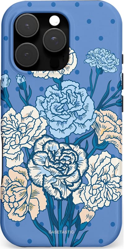 Casetastic hoesje geschikt voor Apple iPhone 16 Pro - MagSafe - Dubbellaagse bescherming - Anjer boeket - Fashion Case - Lavendel Lichtblauw Zilver