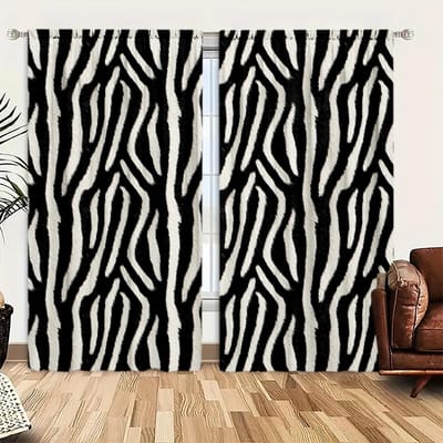 2 stuks Gordijn met Zebraprint voor Huisdecoratie - Tunnelgordijn voor Raambekleding voor Slaapkamer, Kantoor, Keuken 52.5cmX116cm X 2pcs white