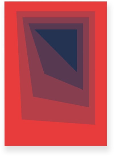 Poster 20x30 cm - Abstracte Kleurovergang - Verschuivende Rechthoeken - Rood - Blauw - Vintage - Op-Art - Muurdecoratie - Wanddecoratie