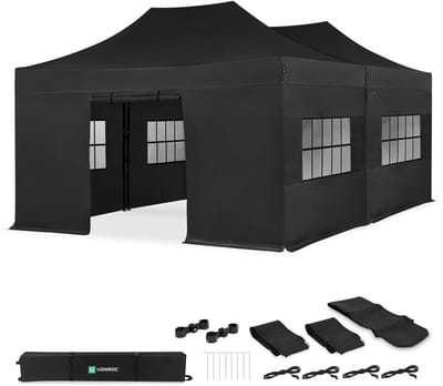 VONROC Partytent – 6x4.5 m – Premium easy-up Partytent - Set incl. 2x Tent, Zijwanden en Kop-pelsysteem - Modulair Ontwerp – Opvouwbaar – Waterdicht – Stalen Frame - 50+ UV Bescher-ming - Incl. Opbergtassen – Zwart