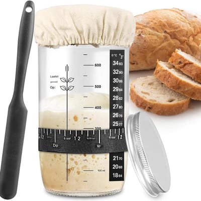 GELLDG Zuurdesemfermentatiepot - 24oz zuurdesemfermentatiepot set - Inclusief datummarker en schraper - Herbruikbaar - Bakaccessoires - Zuurdesempot - Geschikt voor het bewaren van diverse ingrediënten