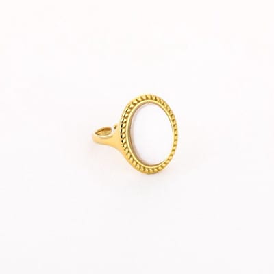 Bijoutheek Ring (Sieraad) Ovaal Groot Steen Goudkleurig White