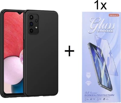 Soft Back Cover Hoesje Geschikt voor: Samsung Galaxy A13 4G Silicone - Zwart + 1X Tempered Glass Screenprotector - ZT Accessoires