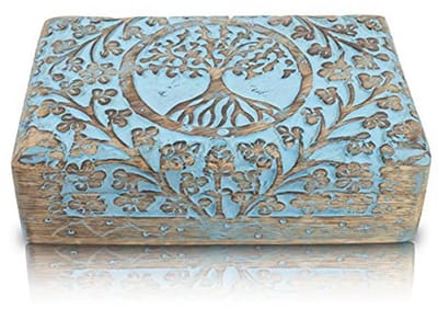 Handgemaakte Decoratieve Houten Sieraden Doos - Levensboom Carving - Unieke Bewaarbox - 20 x 12 cm