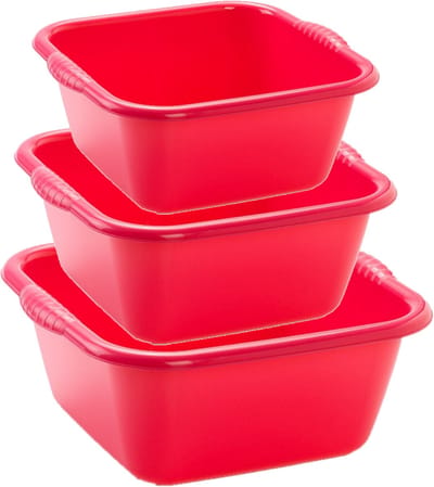Plasticforte afwas teiltjes set - 3x stuks - kunststof - rood - in 3 formaten - 10 - 15 - 20 Liter - multifunctioneel gebruik - teilen