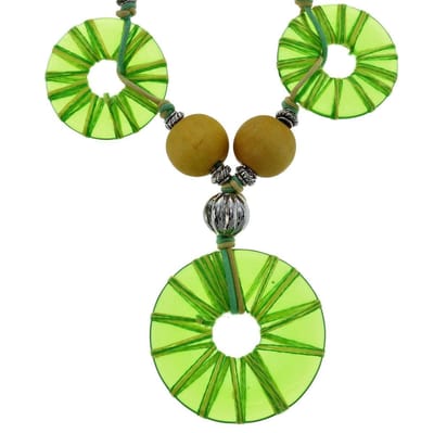 Behave - Groen Gele Ketting met Houten Kralen - 56 cm