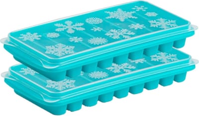 Plasticforte Tray met Flessenhals ijsblokjes/ijsklontjes - 2x stuks - ijsblok staafjes vormpjes - 10 vakjes - kunststof - blauw - met afsluit deksel