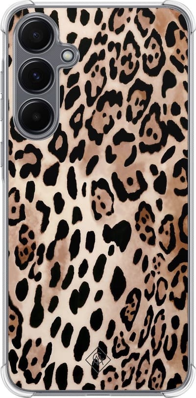 Casimoda® hoesje - Geschikt voor Samsung Galaxy A35 5G - Luipaard print bruin - Shockproof case - Extra sterk - TPU/polycarbonaat - Bruin/beige, Transparant
