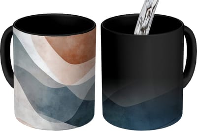 Magische Mok - Foto op Warmte Mokken - Koffiemok - Abstract - Golven - Blauw - Magic Mok - Beker - 350 ML - Theemok
