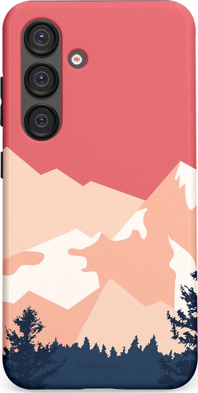 Casetastic hoesje geschikt voor Samsung Galaxy S25 - Dubbellaagse bescherming - Bergen bij stille toppen - Fashion Case - Koraal Donkergrijs Zand Perzik