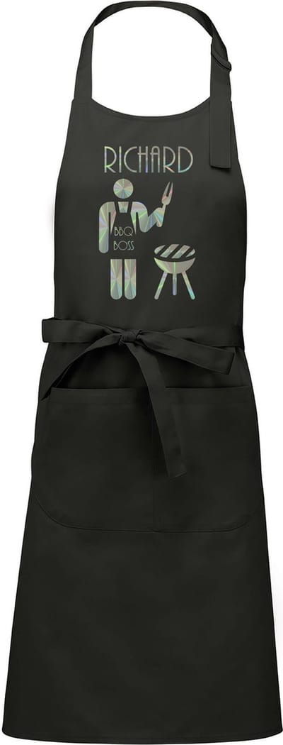 Naam cadeau - Barbecueschort - BBQ Boss - chique grijs - opdruk zilver -  cadeau Vaderdag - trouwdag - verjaardag - jubileum -