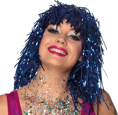 Boland - Pruik Metallic Blauw - Steil - Halflang - Vrouwen - Showgirl