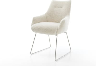 Gestoffeerde-stoel Alja-Flex met armleuning slipframe roestvrij staal teddy beige pocketveer kern