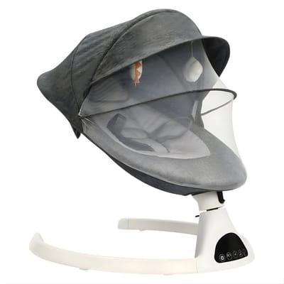 Elektrische Baby Schommelstoel – Multifunctioneel – Met Afstandsbediening en Touch Control – Muskietennet – USB Voeding – 5 Snelheden – Voor 0-12 Maanden – Grijs